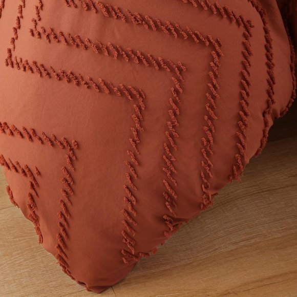 Chevron Texture Pumpkin Terra Cotta King Size Comforter Set Bedding Orange New - Picture 11 of 14